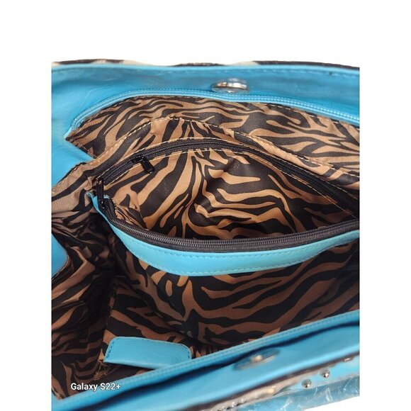 Diophy Zebra Print & Turquoise Shoulder Purse Bag With Studded Details - Picture 12 of 14